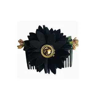 Arooman™ Artificial Flower Comb, Juda/Bun Comb, Side Comb, Floral Hair Comb (Color-Black, Pack-01) M12190953