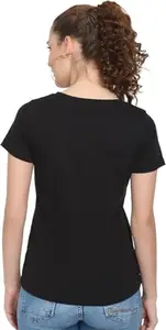 Typography Women Round Neck Black T-Shirt BZ-UNTEE-26-Blu_L