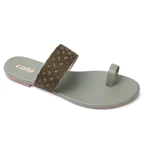 Colo Stylish Kolhapuri Design Flat Sandal and Slipper's for Women's & Girl's 01 olive Size 7 Uk