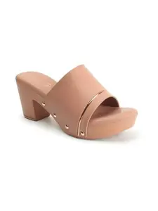 ICONICS Women's Fashionable Slip On Sandals Colour-Peach, Size-UK 3