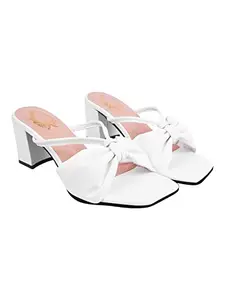 Shoetopia Women & Girls detailed Strap Stylish Fashion Sandal Block Heels /1296/White/UK3