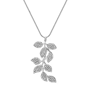 Shining Diva Fashion Stylish Crystal Leaf Long Chain Pendant Silver Plated Pendant for Women (Silver, 10732np)