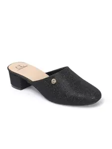 Carlton London Women Black Stylish Slip-on Casual Wear, Party and Formal Wear Mule with Block Heels (36)