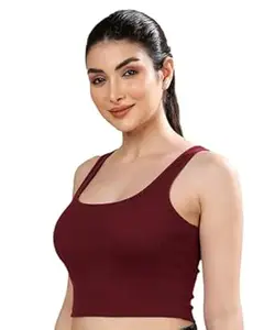 GLOWBERRY Womens & Girls Solid Ribbed V-Neck Collarless Sleeveless Slim Fit Stylish Tank Top 70% Cotton 20% Elestane 10% Polyester
