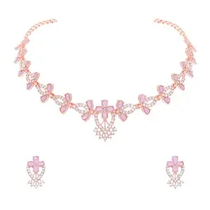 Perfect for special occasions, our Rosegold Polished AD Studded Choker Jewelry Necklace set comes with matching earrings.(AB_Ganga-RG-Lavender)