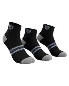SOCKS-MOJE RH Pure Cotton Ankle Length Line Ribbed Socks with Midrib | Seamless Comfort Fit (Pack of 3)