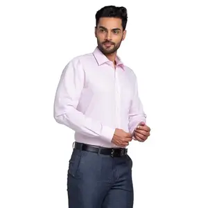 Park Avenue Men's Regular Fit Structure Pattern Pure Cotton Ainsley Collar Full Sleeve Formal Shirt (Size: 44)-PMSK17174-R2 Light Red