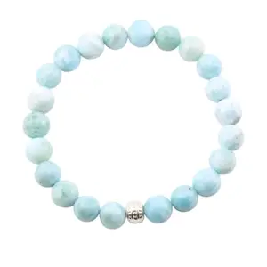 AAMRAPALI SILVER GEMS AAMRAPALI Special Christmas Gift - Natural Larimar Stone Bracelet - Metal Free, 8mm | Stone Beads Bracelet | Focus on Heart Chakra | Stunning Gem Patterns Tones |