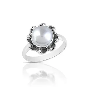 MAHAL JEWELS Pearl 925 Sterling Silver Designer Handmade Solitaire Ring Jewelry for Women Gifts for Her