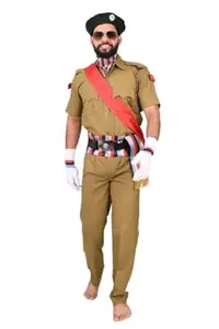NCC Uniform For Men | Khaki Full Sleeves Shirt and Trouser | Uniform NCC Full Set | Beret Cap, Badge, Hackle, Shoulder Badge, Neck Scarf, Kamarband Jhalar (28)