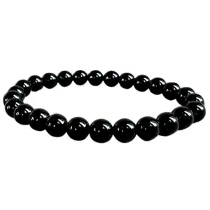 RRJEWELZ Natural Black Onyx 8mm Round Shape Smooth Cut Beads 6.5 Inch Stretchable Bracelet For Men & Women. Unisex Bracelet For Healing, Meditation, Prosperity, Gift & Luck|STBR_RR_10221_6.5