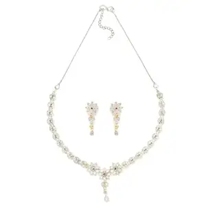 M.D KARAT ART 22k Gold Plated American Diamond Nacklace Jewellery Set for Women | Fancy Jewellery | Designer Drop 22k Gold-Plated Hangging Earrings & Necklace for Women & Girls(set 0188n)