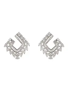 SARAF RS JEWELLERY whiteRhodium AD Studded Minimal Geometric Studds Earrings