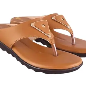 KM FOOTWEAR Flat Sandals for Women Or Girls Daily Use Casual Wear Slippers Sandals for Women (Tan, 5)