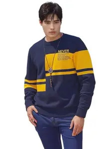 HOLDIT Round Neck Colorblock Full Sleeve Cotton Men's T-Shirt (H-T9-Navy-XL)