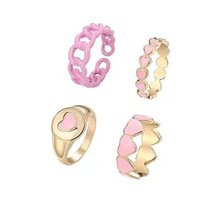 Jewels Galaxy Jewellery For Women Gold Plated Pink Rings Set of 4 (JG-PC-RNGA-930)