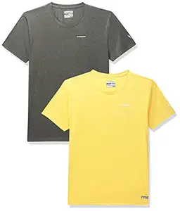 Charged Brisk-002 Melange Polyester Round Neck Sports T-Shirt Olive Size 2Xl And Pulse-006 Checker Knitt Polyester Round Neck Sports T-Shirt Yellow Size 2Xl