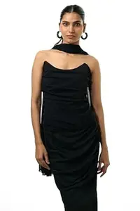 Easternio Women’s Black Ruched Polyester Mesh Maxi Dress | Elegant