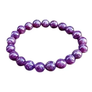 RRJEWELZ Unisex Bracelet 8mm Natural Gemstone Lepidolite Round shape Smooth cut beads 7 inch stretchable bracelet for men & women. | STBR_05055