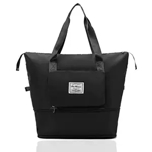 TECH LOGO ELECTRONICS Expandable Travel Bags for Women, Duffle Bags for Women Luggage, Foldable Vanity Traveling Bag, Waterproof Hand Bag (41 x 22 x 26 CM cm) (Black)