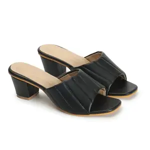 RSTBEST Women's heeled snadal Slingback Sandal comfrt heel (BLACK, 5)