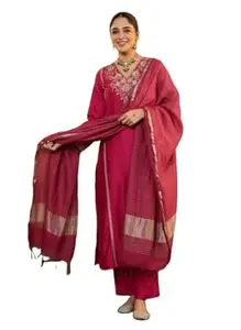 Klosia Women Embroidery Solid Straight Kurta and Pant Set with Dupatta