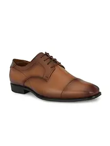 San Frissco Men's Lace-up Derby Formal Shoes with Cushioned Insole | Classic Synthetic Upper with TPR Sole Comfortable for Formal Occasions, Office Wear, and Business Meetings - 11(Tan) VB1108