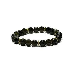 Gemaltic Stylish 8mm Obsidian Reiki Healing Beads Stretchable Unisex Bracelets for Men and Women
