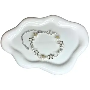 SNOWY SHOP Y2K White Silver Bracelet – Star Charms Pearls Lightweight & Adjustable Coquette Aesthetic Friendship Jewelry for Girls, Teens & Women