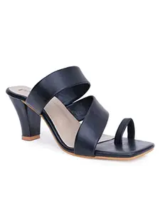 Denill Women Toe Ring Heels (Black) UK- 6