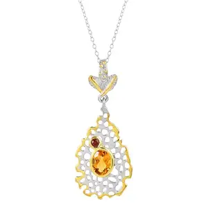 Ravishing Impressions Citrine & Garnet Elegant unique Design 925 Sterling Silver Gold Plated Party wear Valentine Gift Pendant with Chain
