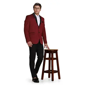 TAHVO Men's Cotton Blend Single Breasted Regular Fit Blazer and Trouser for Occasion, Weddings, Party (Maroon, 44)