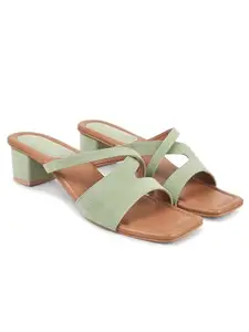 JM LOOKS Women's Block Heel Sandal Slip-on Sandal Open Square Toe Comfortable Stylish Women Footwear for Casual Lunch Beach Summer - Green