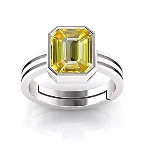 Kirti Sales 5.00 Carat Yellow Sapphire Stone Silver Plated Adjustable Ring Original and Certified Natural Pukhraj Unheated and Untreated Gemstone Free Size Anguthi for Men and Women