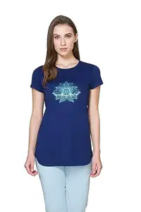Van Heusen Women Round Neck Lounge T-Shirt - Cotton Modal - Short Sleeve, Superior Drape, Ultra Soft_55407_Blue Print Lotus_M
