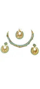 Shree Kittur Jewellers Choker Necklace Earring Jewellery Set with Maangtikka Jewellery Set for Women