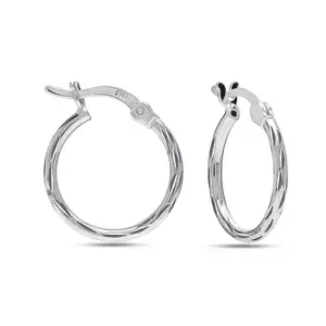 LeCalla 925 Sterling Silver Hoop Earrings for Women | BIS Hallmarked Small Classic Diamond-Cut Textured Hoops Earring | Womens Click-Top Earring Hoop 25MM