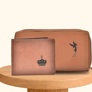 Your Gift Studio Classy Leather Men's Wallet & Women's Minimal Clutch with All-Around Zipper (Peach)