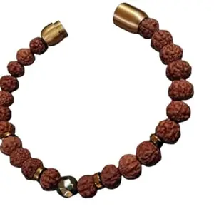 Rare Gems Gallery Beautiful 5 Mukhi Rudraksha Bracelet with Pyrite Bead A1 Grade Ruthratcham Bracelet Original Certified by Lab Asli असली रुद्राक्ष का ब्रेसलेट with Magnetic Clasp for Men Women