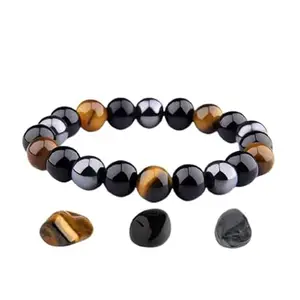 TEHRAN Crystal Triple Protection Bracelet for Power, Protection, Balance Unisex Elastic Adjustable (8 mm)
