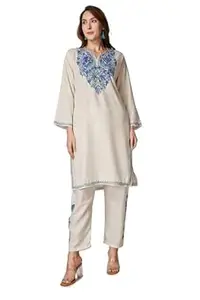 BATIN Kashmiri Aari Embroidered Cotton kurta Set for Woman, Kashmiri Kurti with Pant, Womens Cord Set