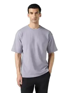 TECHNOSPORT Men's Relaxed Fit Round Neck Drop Shoulder T-Shirt with Elasto Plus for Sports, Gym & Regular Use