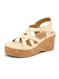EL PASO Beige Synthetic Leather Wedge Heel Sandals Casual College Platform Slippers for Women and Girls - 6 UK