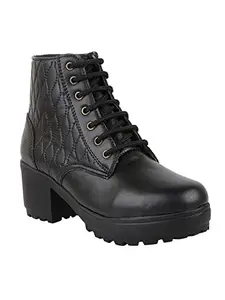 Shoetopia Womens Black Solid Block Heeled Boots