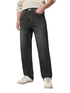 The Souled Store Straight-Fit Denim: Men and Boys Zip Fly Medium Wash Cotton Spandex Straight Fit Lightweight Easy to Style All Day Wear Everyday Jeans