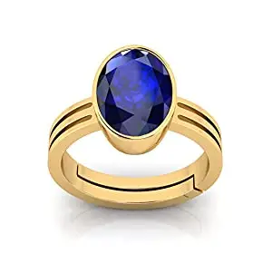 JAGDAMBA GEMS 14.00 Ratti Certified Original Blue Sapphire Gold Plated Ring Panchdhatu Adjustable Neelam Ring for Men & Women by Lab Certified