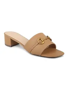 INC.5 Women Beige Open Toe Block Heels with Buckles