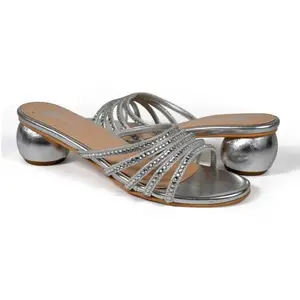 YELLOWSOLES Heeled Sandals, With Comfortable TPR Sole Open Toe Synthetic Upper Ethnic Kitten Heels Sandals For Womens & Girls Heels High (2 Inches) (Silver Size 3)
