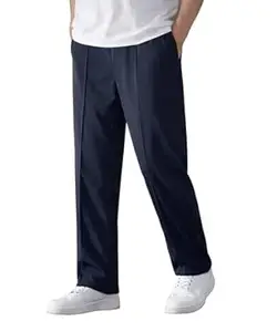 SHODOX® Men’s Relaxed Fit Track Pants with Center Stitch | Twill Lycra Polyester Pants with Pockets | Korean Style Wide Leg Streetwear Casual Wear