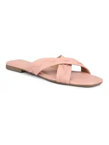 INC.5 Women Peach Textured Open Toe Flats